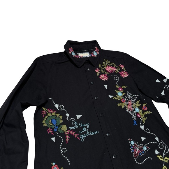 Anthropologie Pilcro Embroidered Western Buttondown Shirt Embroidered Black XS - Picture 4 of 7